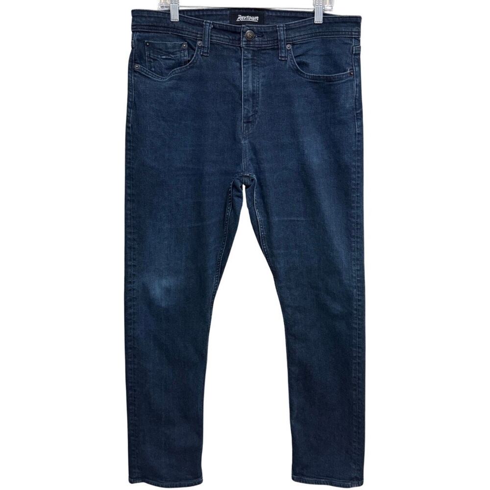 Revtown SHARP Regular Fit Jeans Men 36x32 Dark Wash Blue DECADE DENIM Stretch